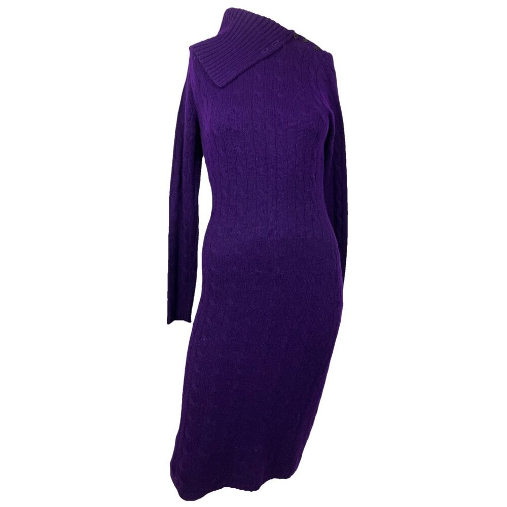 S Ralph Lauren Black Label 100 % Cashmere Cable Knit Dress Purple Vintage